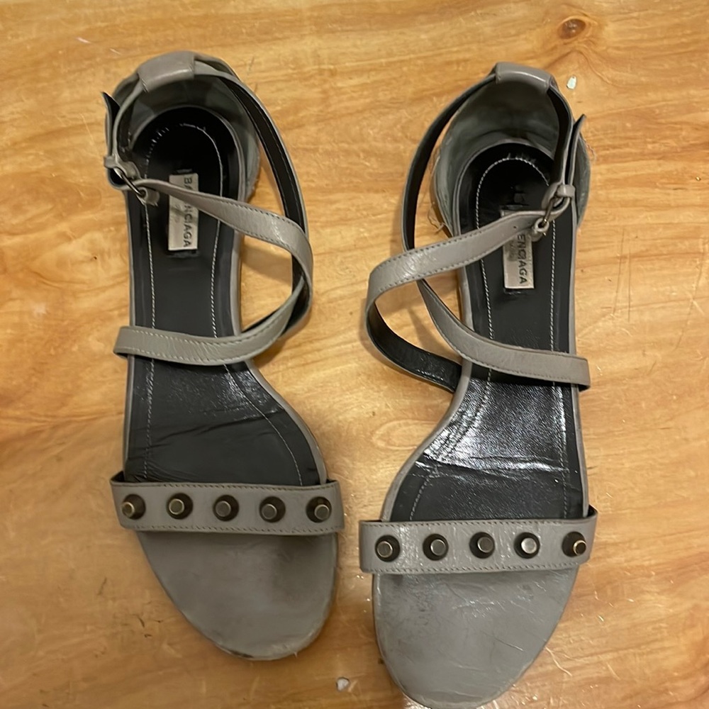 Balenciaga gray studded sandals 9.5
